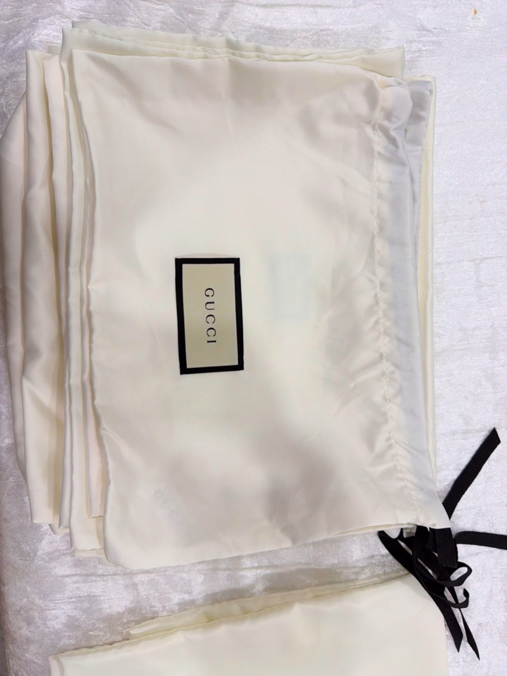 Gucci Ivory Satin Drawstring Dust Bag with Black Ribbon 11X8